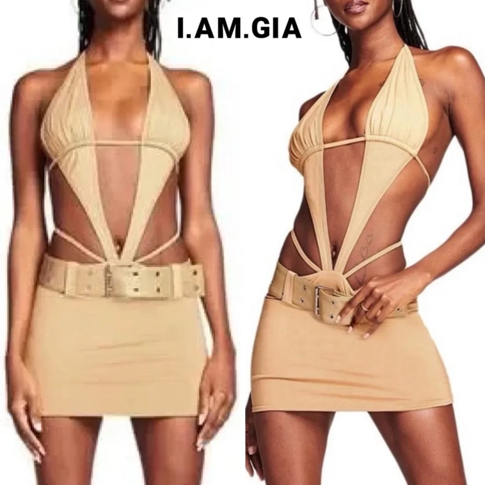 I.AM.GIA | Dresses | Iamgia Luira Tan Backless Halter Mini Dress Nwt Size M  Clubwear Sexy Y2k | Poshmark
